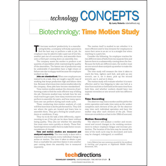 Biotechnology: Time-Motion Study Classroom Project pdf first page