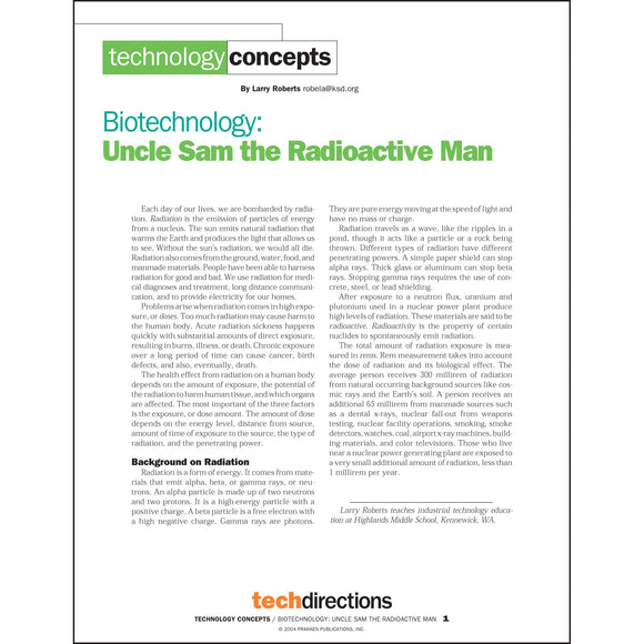 Biotechnology: Uncle Sam the Radioactive Man Classroom Project pdf first page