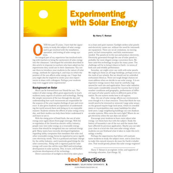 Experimenting with Solar Energy Classroom Project pdf first page
