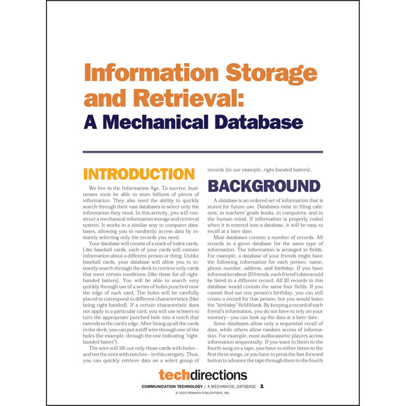 Information Storage and Retrieval: A Mechanical Database Classroom Project pdf first page