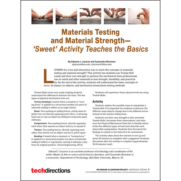 Materials Testing and Material Strength—‘Sweet’ Activity Teaches the Basics Classroom Project pdf