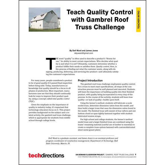Teach Quality Control with Gambrel Roof Truss Challenge Classroom Project pdf first page