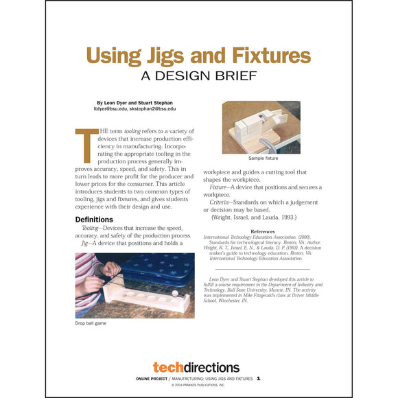 Using Jigs and Fixtures: A Design Brief Classroom Project pdf first page