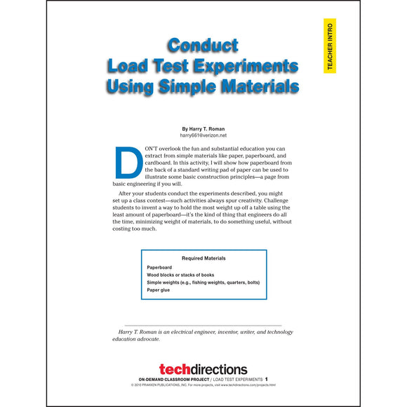 Conduct Load Test Experiments Using Simple Materials Classroom Project pdf first page