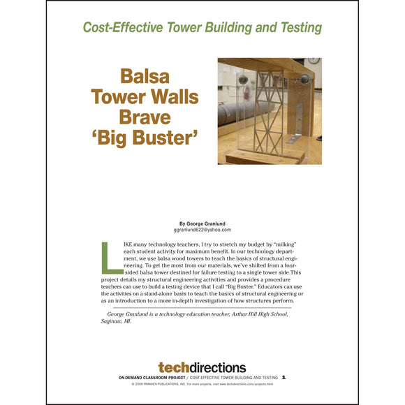 Cost-Effective Tower Building and Testing—Balsa Tower Walls Brave 'Big Buster' Classroom Project pdf first page