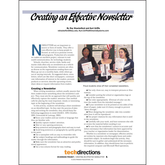 Creating an Effective Newsletter Classroom Project pdf first page