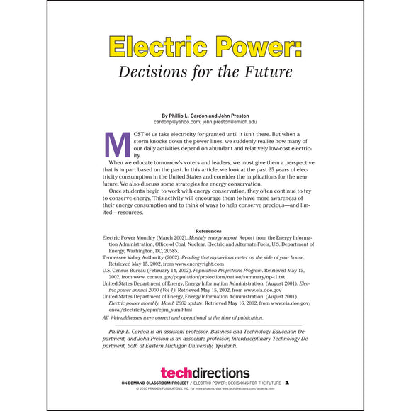 Electric Power: Decisions for the Future Classroom Project pdf first page