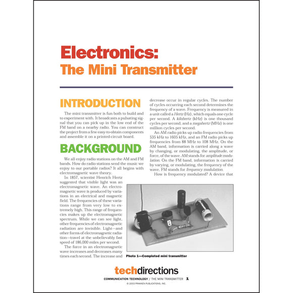 Electronics: The Mini Transmitter Classroom Project pdf first page