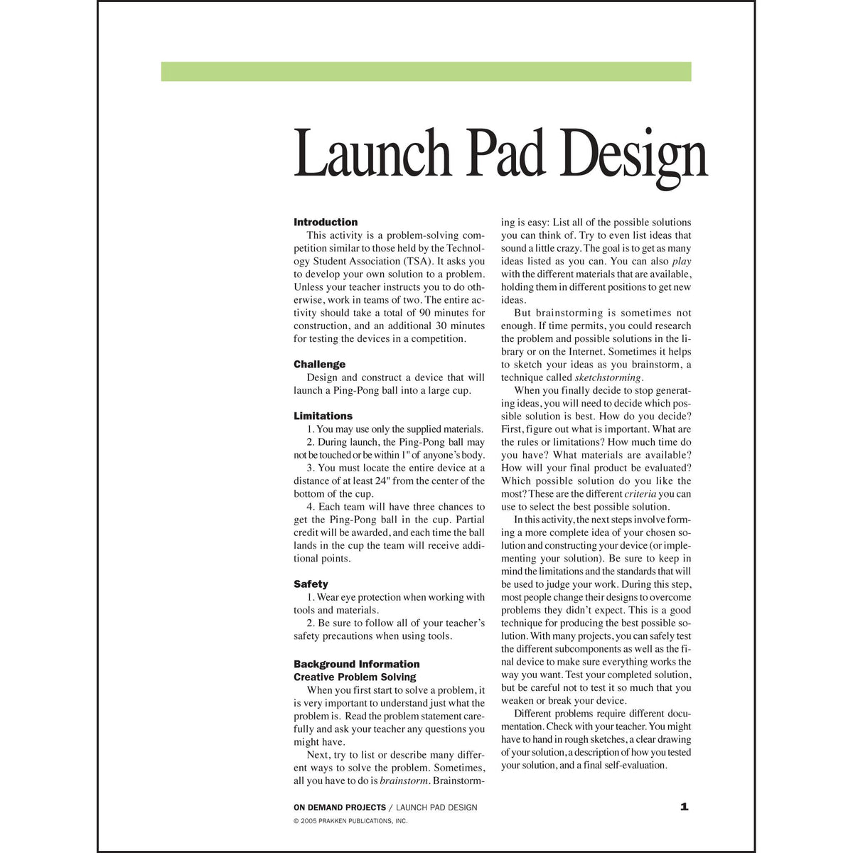 Launch Pad Design Classroom Project pdf – Tech Directions Books & Media