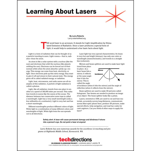 Learning about Lasers Classroom Project pdf first page
