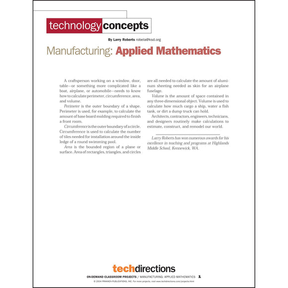 Manufacturing: Applied Mathematics Classroom Project pdf first page