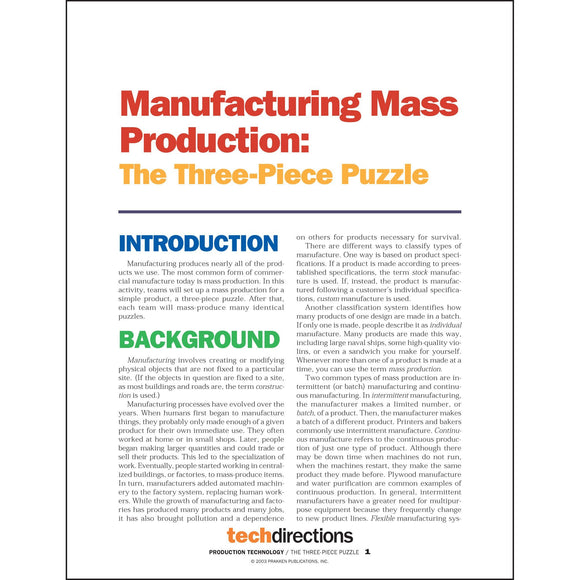Manufacturing-Mass Production: The Three-Piece Puzzle Classroom Project pdf first page