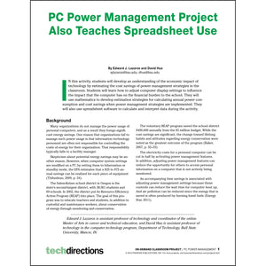 PC Power Management Project Also Teaches Spreadsheet Use pdf first page