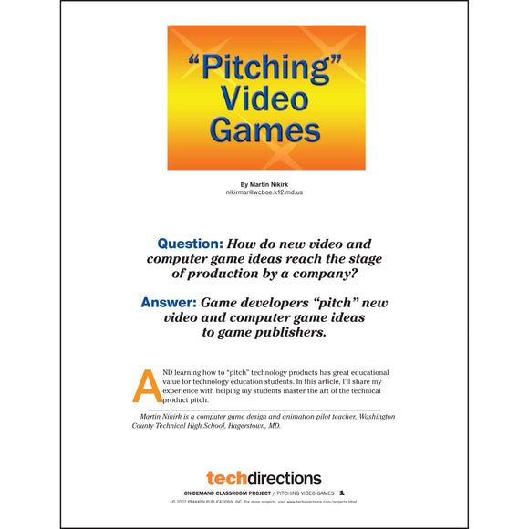 Pitching Video Games Classroom Project pdf first page