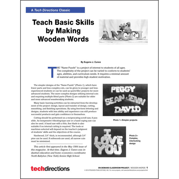 Teach Basic Skills by Making Wooden Words Classroom Project pdf first page