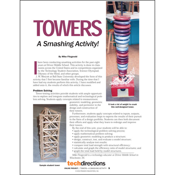 Towers: A Smashing Activity Classroom Project pdf first page