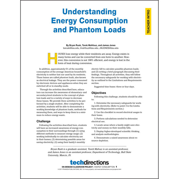 Understanding Energy Consumption and Phantom Loads Classroom Project pdf first page