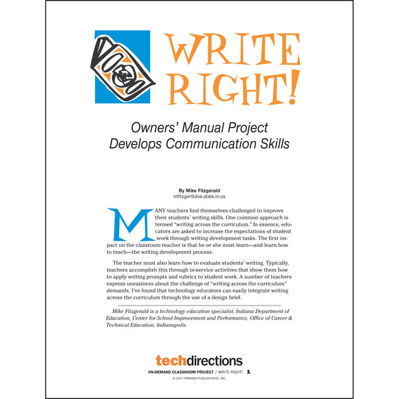 Write Right! Owners' Manual Classroom Project pdf first page